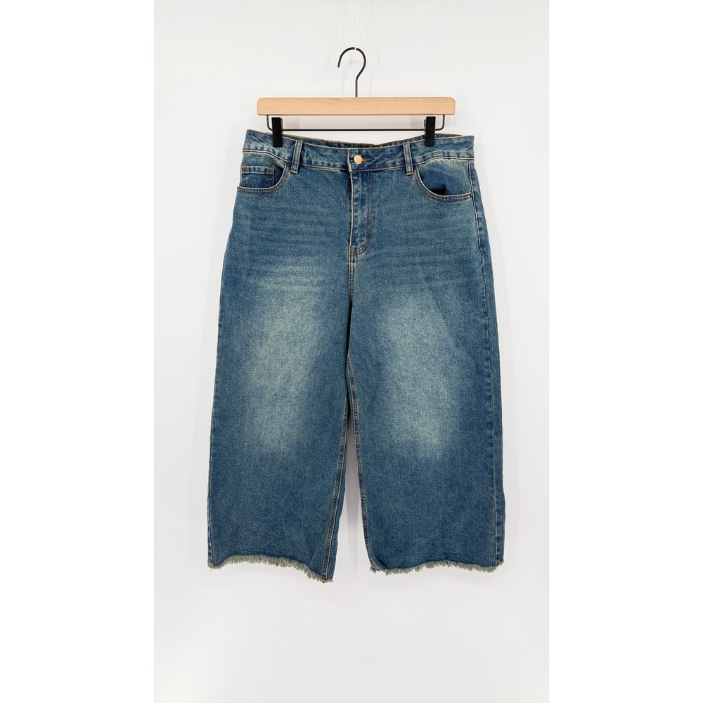 NWT Cider Retro Denim Jeans XL Wide Leg High Rise Culottes Raw Hem Streetwear
